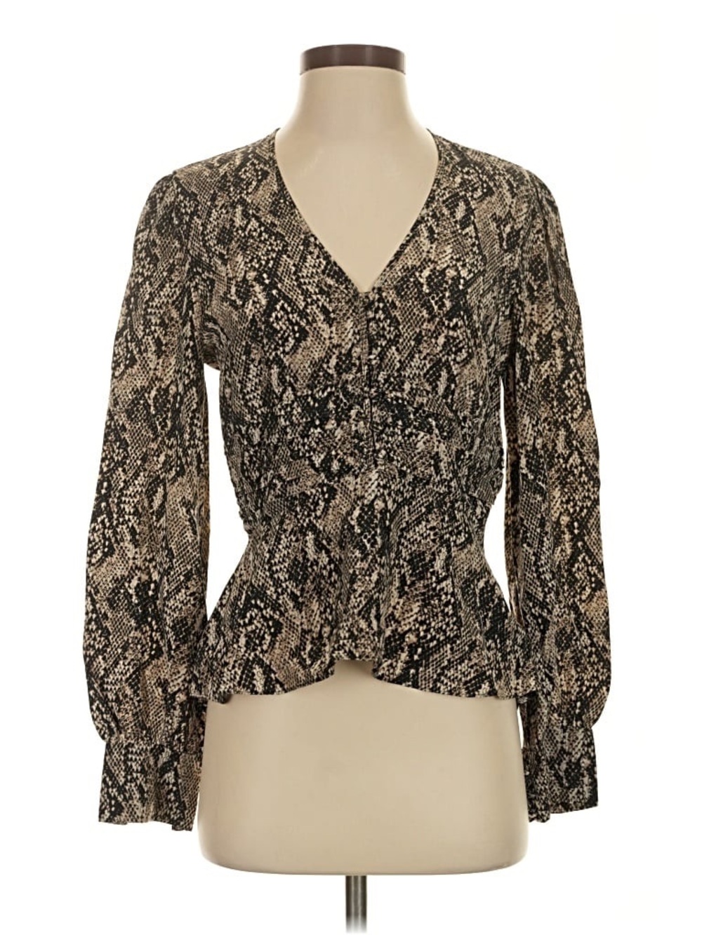 Veronica Beard Cream and Black Snake Print V-Neck Blouse